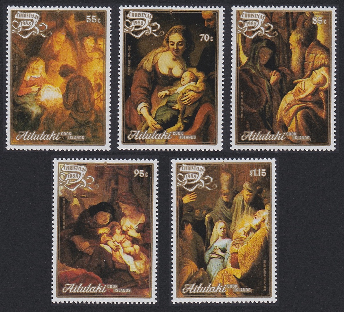 SALE Aitutaki Paintings Rembrandt Christmas 5v 1988 MNH SG#590-594 - Picture 1 of 1
