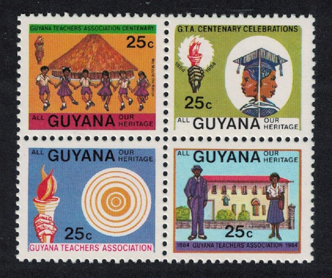 SALE Guyana Teachers' Association 4v Blocks of 4 1984 MNH SG#1298-1301 - Afbeelding 1 van 1